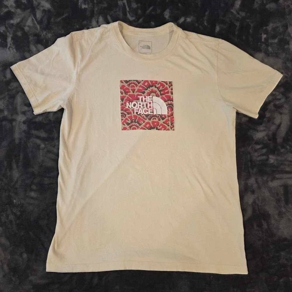 The North Face Mens Graphic Box Logo T-Shirt Cream Red Black Size Large L